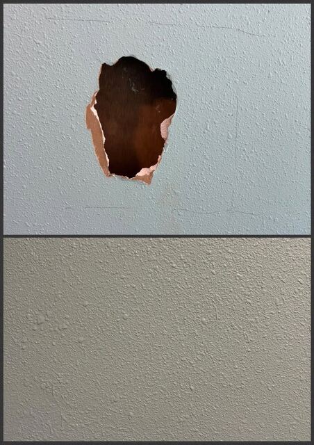 Drywall repair — before and after
