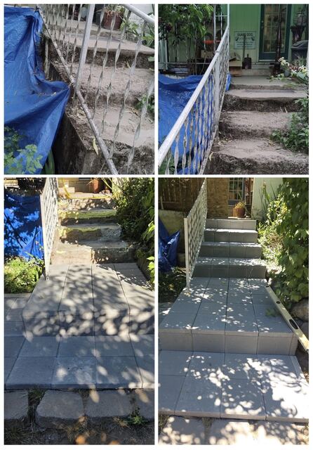 Paver walkway and steps — before and after